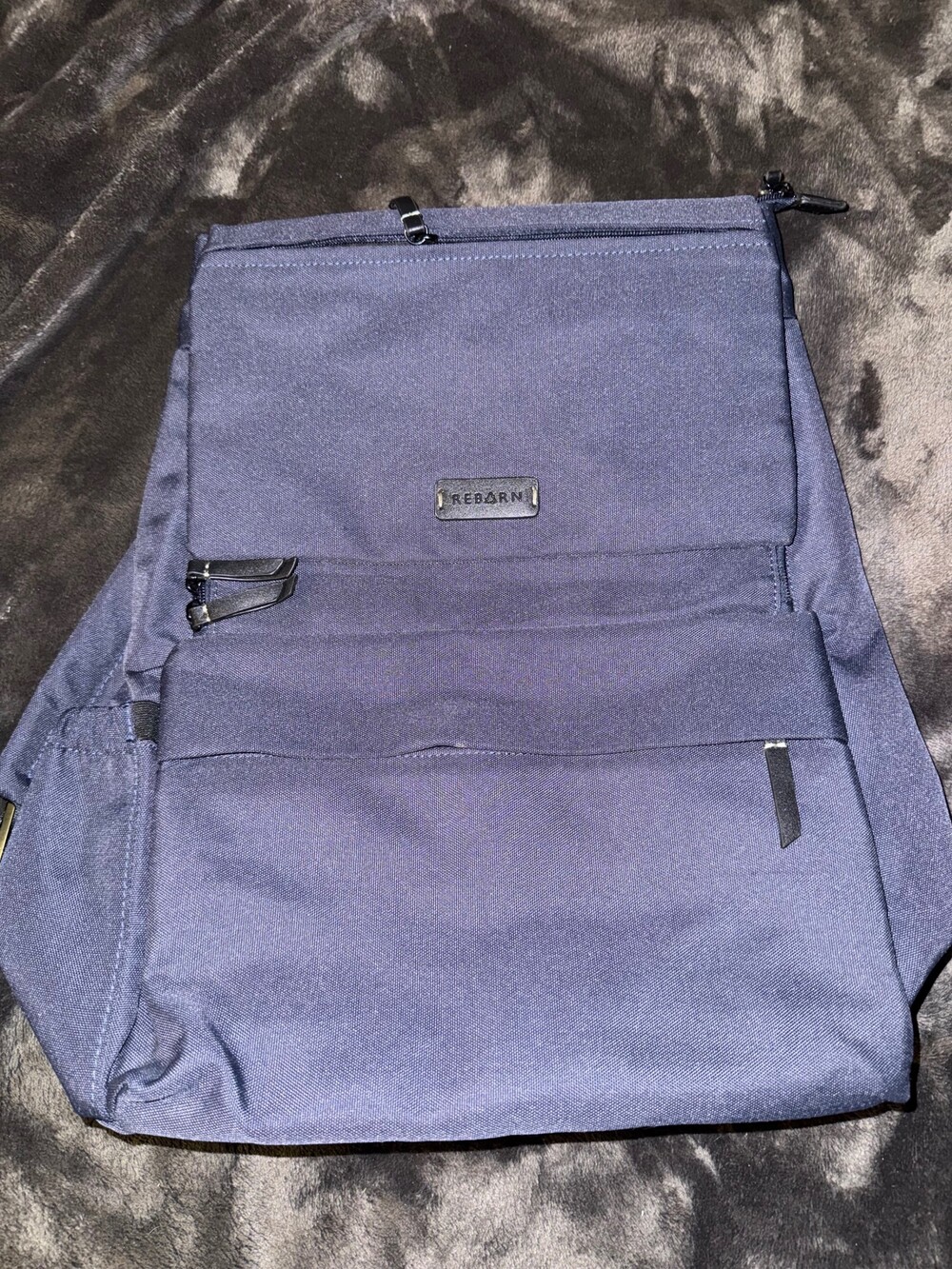 REBARN Navy Polyester Backpack with Multiple Compartments